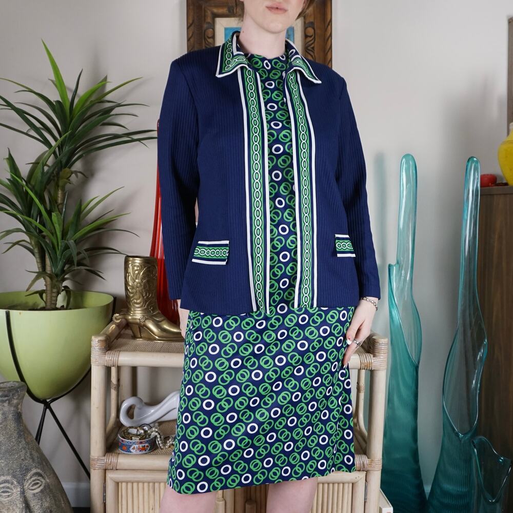 Vintage 60s Lady Carol bubble print polyester dress and blazer set